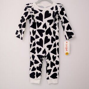 Cat & Jack Baby Heart Print Romper 6-9M NWT Black White